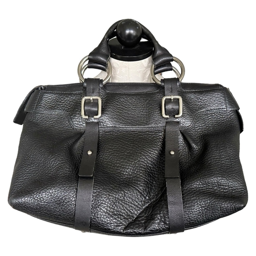 Kenneth Cole New York Satchel Black Pebbled Leather Bag Straps & Buckles - Picture 11 of 11